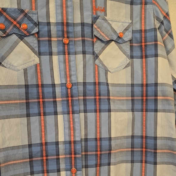 Cruel Girl Blue and Orange Plaid Button Down Shirt - Picture 3 of 4